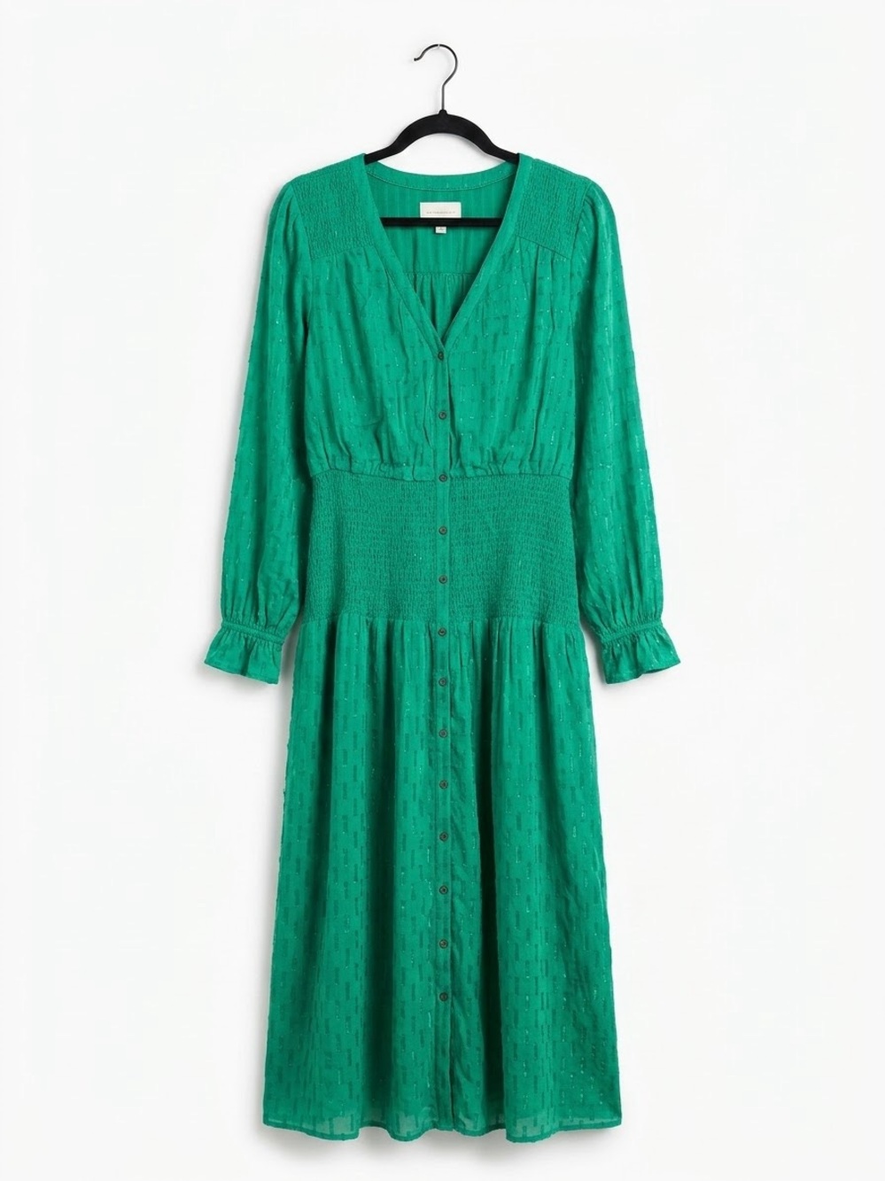 Anthropologie Emerald Green Button-Front Midi Dress